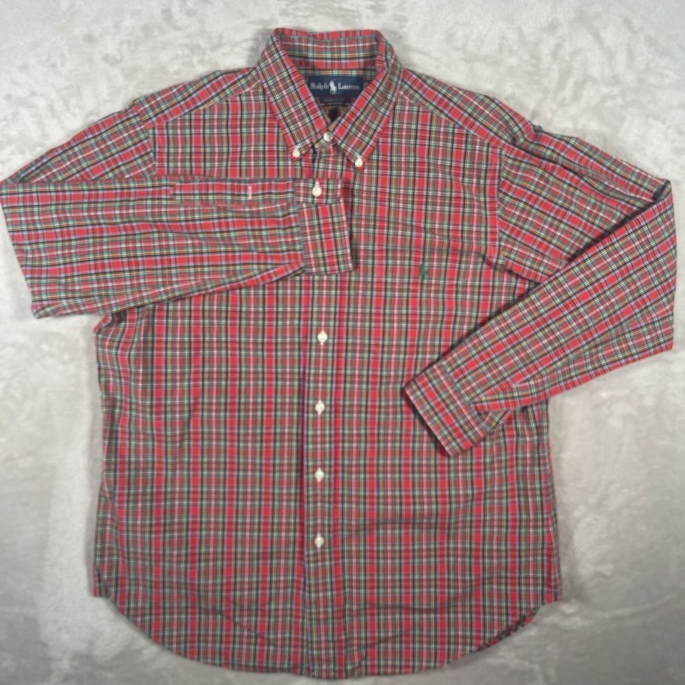 Polo Ralph Lauren Classic Fit Red Plaid Button Down LS Shirt Mens Large L - Picture 2 of 8